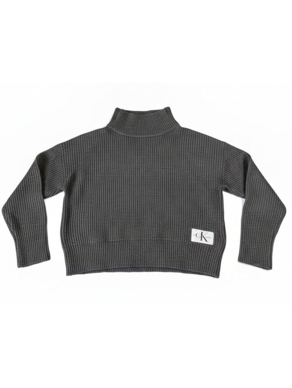 Calvin Klein Jeans Charcoal Gray Cropped Knit Sweater